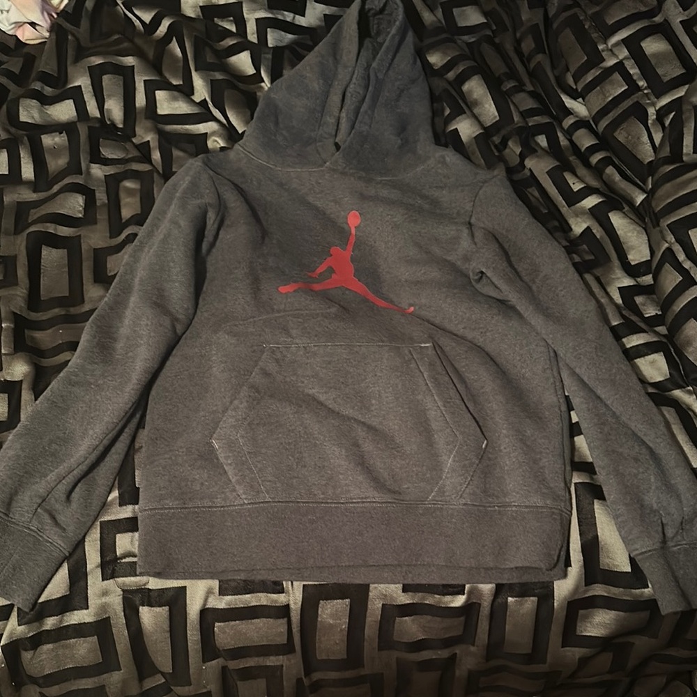 Jordan Gray Hoodie with Red Logo